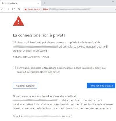 sito certificato ssl non valido chrome aprire sito