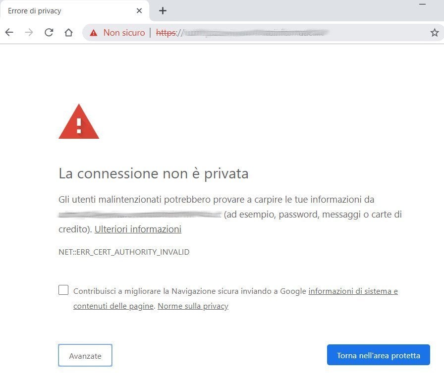 Errore La connessione non è privata in Google Chrome per certificato SSL non valido Errore La connessione non è privata in Google Chrome per certificato SSL non valido