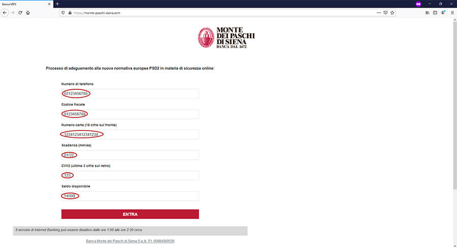 inserimento dati – sito clone Phishing MPS inserimento dati - sito clone Phishing MPS