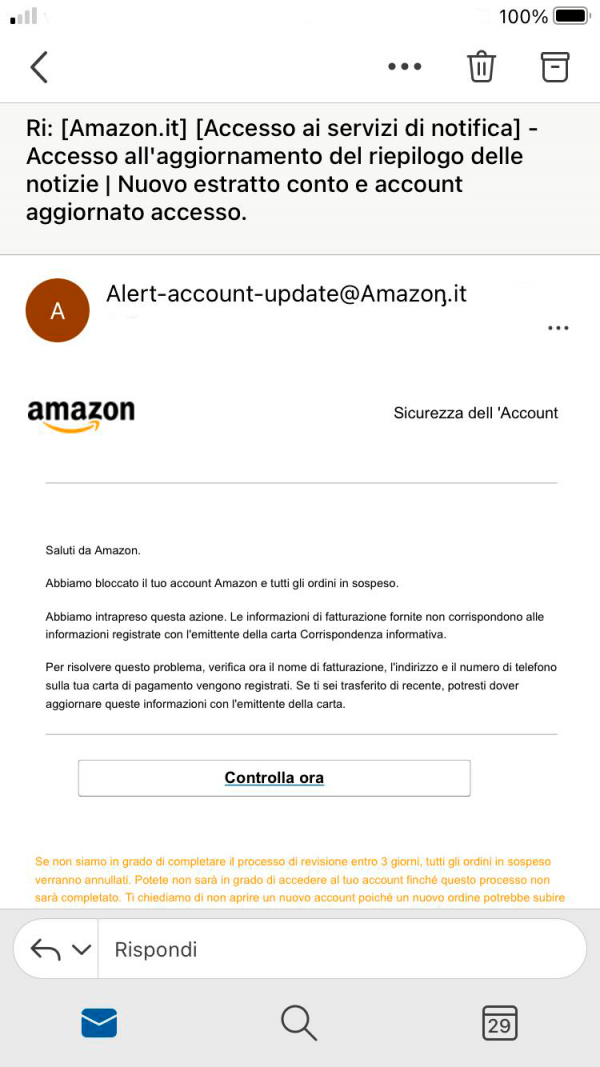 accesso ai servizi di notifica amazon fake