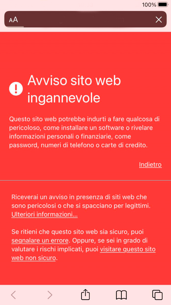avviso sito web ingannevole avviso sito web ingannevole
