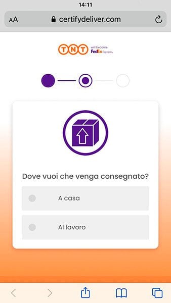 dove vuoi che venga consegnato il pacco phishing