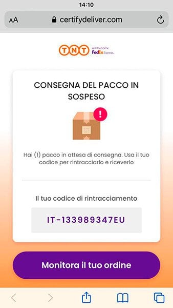 hai 1 pacco in attesa di consegna. Usa il tuo codice per rintracciarlo e riceverlo hai 1 pacco in attesa di consegna. Usa il tuo codice per rintracciarlo e riceverlo