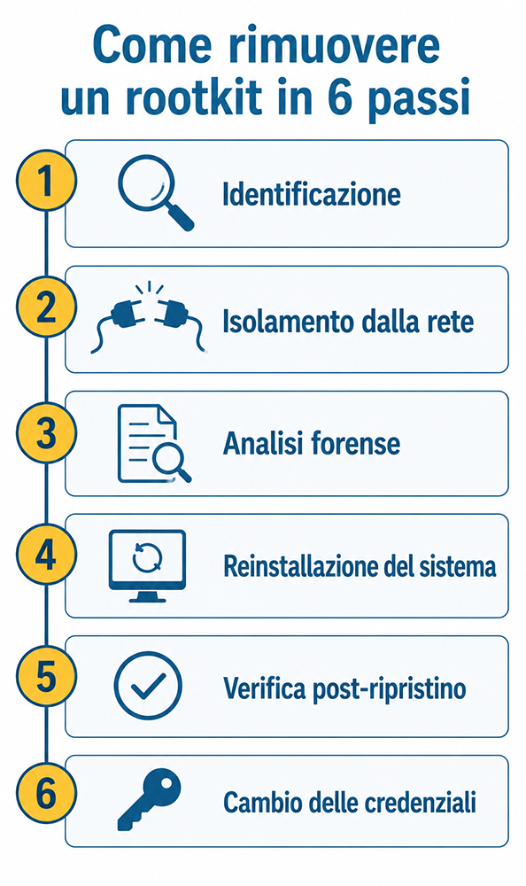 rimozione rootkit 6 passi infografica