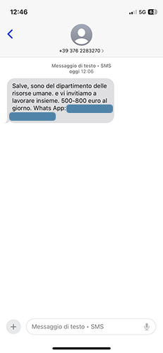 dipartimento hr truffa messaggio