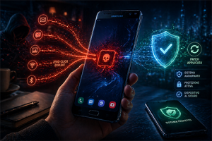 Illustrazione che rappresenta una vulnerabilità zero-click su dispositivi Samsung sfruttata tramite file audio su Google Messages