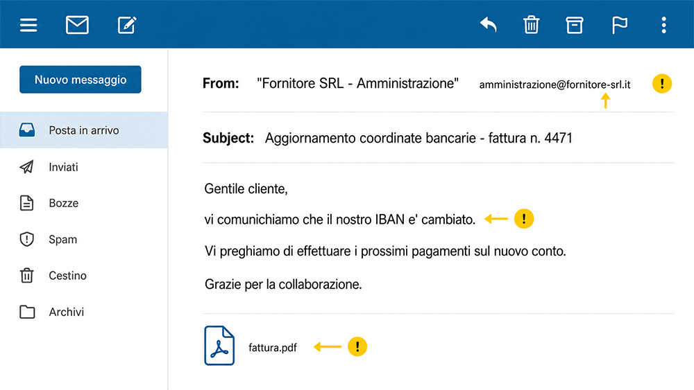 esempio email bec frode fattura