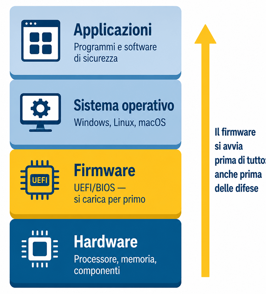 Infografica sulla posizione del firmware tra hardware e sistema operativo firmware architettura dispositivo infografica