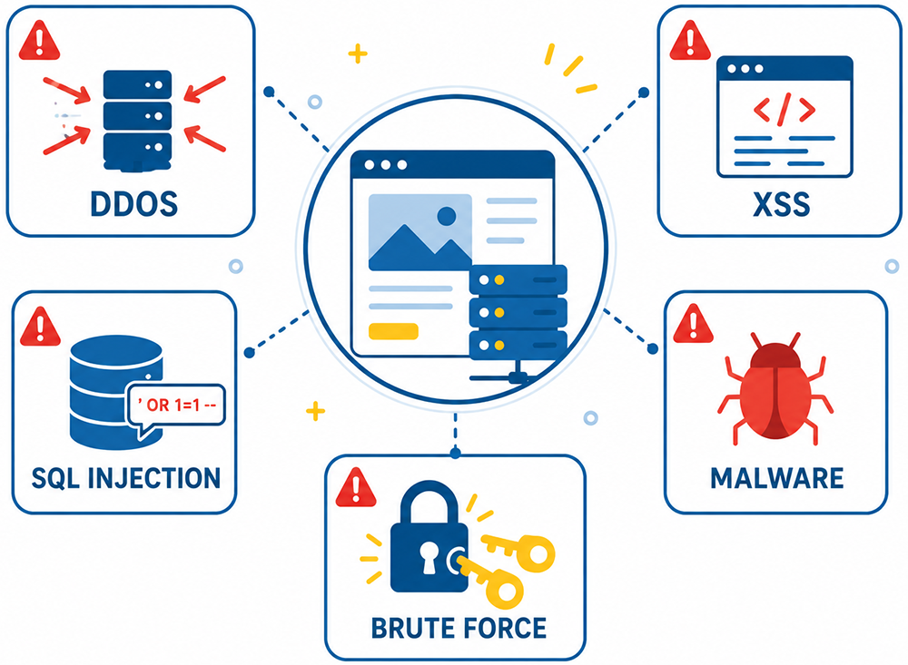 Le principali minacce ai siti web: DDoS, XSS, SQL injection, malware e brute force principali minacce siti web